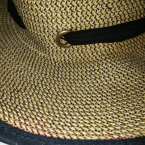 Shade Shack Tan Paper Straw Hat With Sheer Black Scarf Bow Womens Size S/M - Picture 8 of 9
